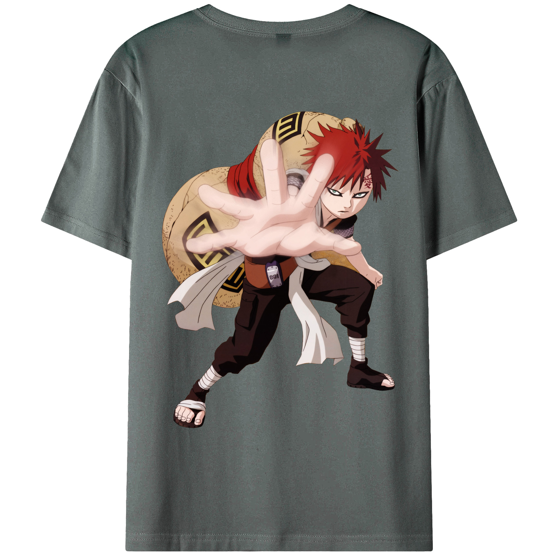（画像用） NARUTO -ナルト- ガアラ Gaara 綿100％ メンズ半袖Tシャツ（バックプリント） 通気性